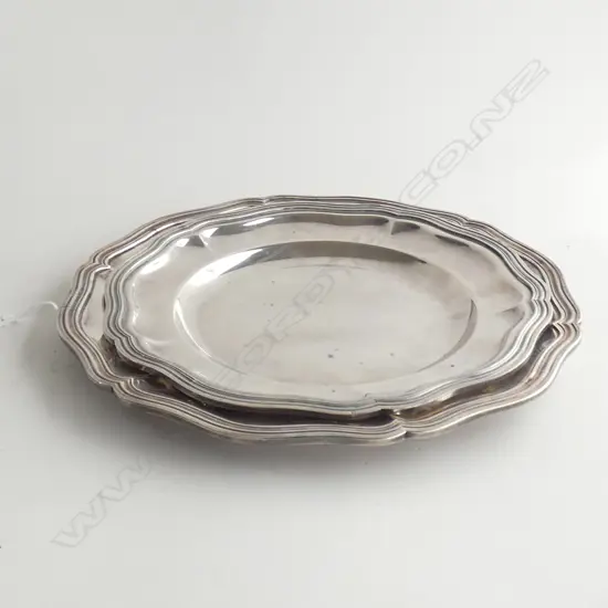2 GAMBAULT FRENCH HEAVY SILVER PLATE TRAYS 300mm dia