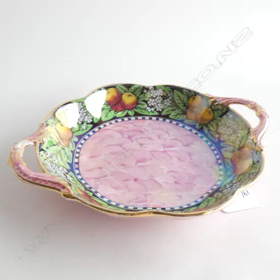 A GEORGE JONES & SONS DOUBLE HANDLED DISH (LOOKS LIKE MALING THUMBPRINT). Dia.215mm