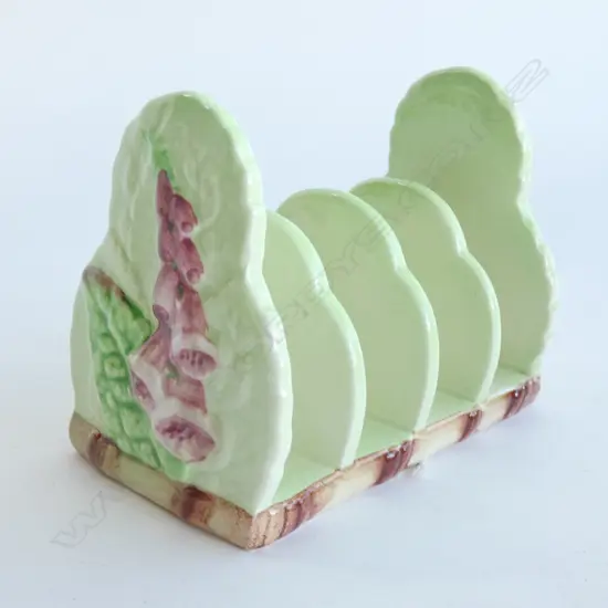A CARLTON WARE EMBOSSED TOAST RACK, GREEN  FOXGLOVE. W.110mm