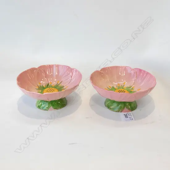 2 CARLTON WARE EMBOSSED PINK BUTTERCUP GRAPEFRUIT DISHES. W.130mm