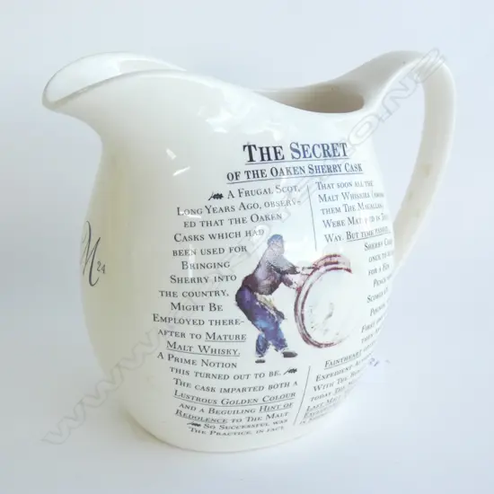 ENGLISH CHINA JUG, THE SECRET OF THE SHERRY CASK' A.F. H.160mm