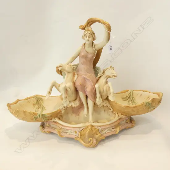 A LARGE ROYAL DUX CENTREPIECE, BISQUE PORCELAIN, W.560mm,