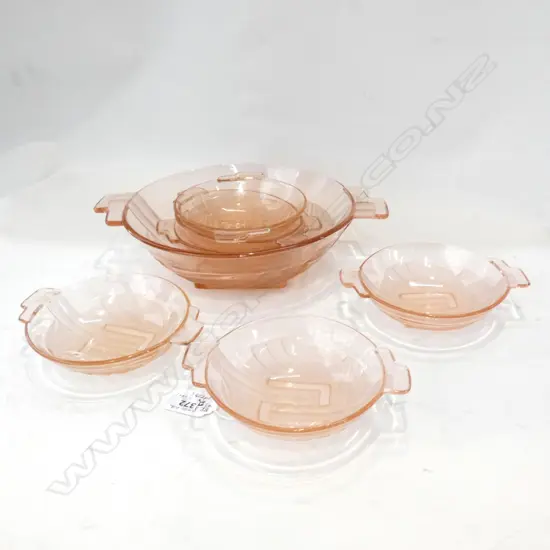 PINK DEPRESSION GLASS DESSERT SET