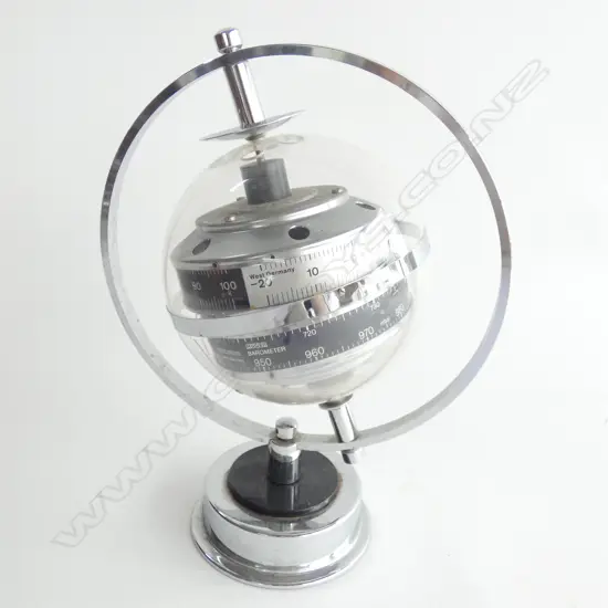 A WEST GERMAN PERSPEX TABLE GLOBE THERMOMETER/HYGROMETER, H.270mm