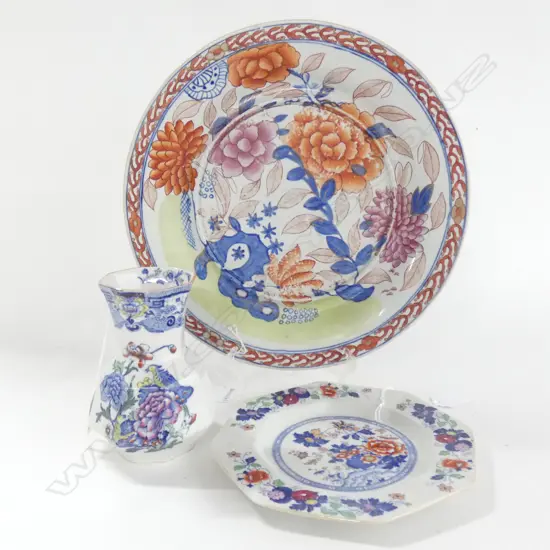 MASONS IRONSTONE LG PLATTER, PLATE & VASE