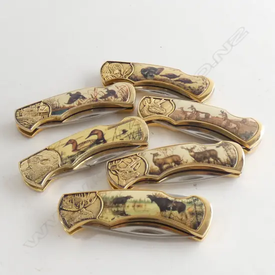 6 FRANKLIN MINT POCKET KNIVES w. ANIMAL DESIGNS