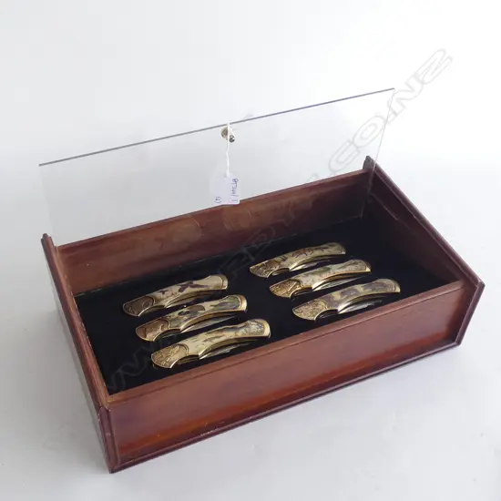 6 FRANKLIN MINT POCKET KNIVES w. ANIMAL DESIGNS, CASED 