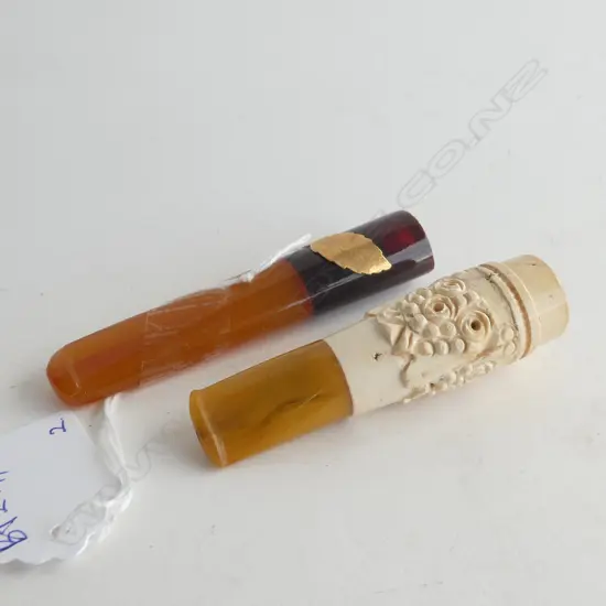 2 CIGAR HOLDERS; GOLD LEAF & MEERSCHAUM 