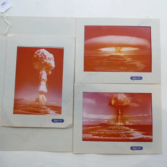 3 VINTAGE AGFACOLOR PHOTOS OF NUCLEAR EXPLOSIONS