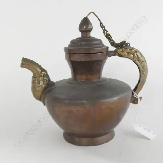 OLD TIBETAN COPPER AND BRASS TEA POT