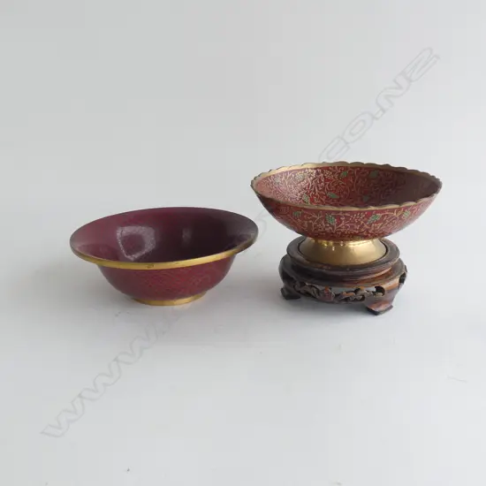 CLOISONNE BOWL & STAND (DIA155MM) + ORIENTAL ENAMEL BOWL (DIA 145MM)