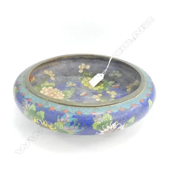 SHALLOW BLUE CLOISONNE BOWL 250mm dia