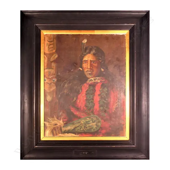 AFTER WILHELM DITMAR THE KEEPER OF THE MERE  PAHIKAURE, TE REREHAU KAHOTEA OIL ON BOARD, 440 x 350mm