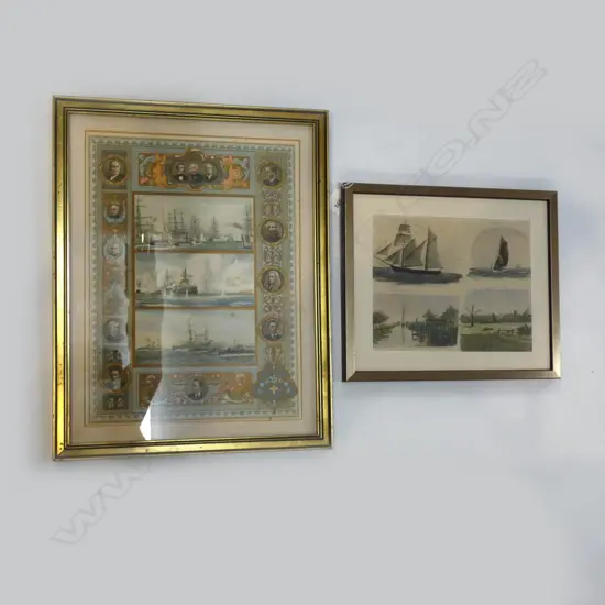 2 ARTWORKS; 19thC BRITISH ROYAL NAVY LITHOGRAPH 385x285mm + W/C