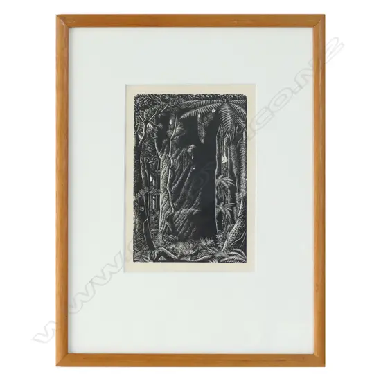 C.1957 E. MERVYN TAYLOR - WOOD ENGRAVING - GIANT KAURI, UNSIGNED/UNEDITIONED, H. 180 X W. 125mm