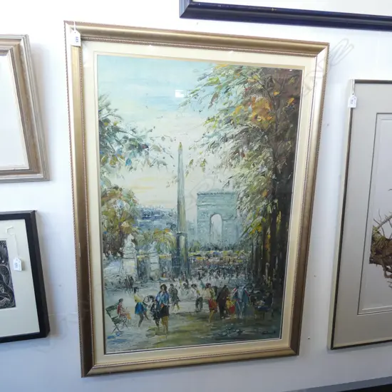 LARGE FRAMED OIL PARIS STREETSCENE SIGNED 875x575mm