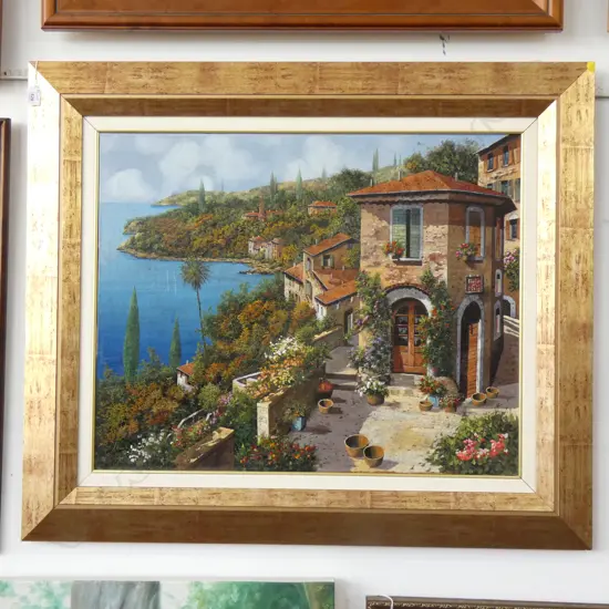 I. BORELLI 'SULLA COSTA' ITALIAN SEA SIDE VILLAGE OIL 600x750mm