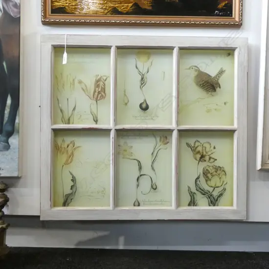 CONTEMPORAY ART WORK BOTANICALS IN WINDOW FRAME