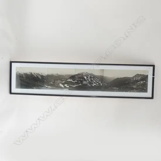 ANTIQUE PANORAMIC NZ MOUNTAIN LANDSCAPE PHOTOGRAPH - HAND TINTED SILVER GELATIN H. 115 X W. 700MM