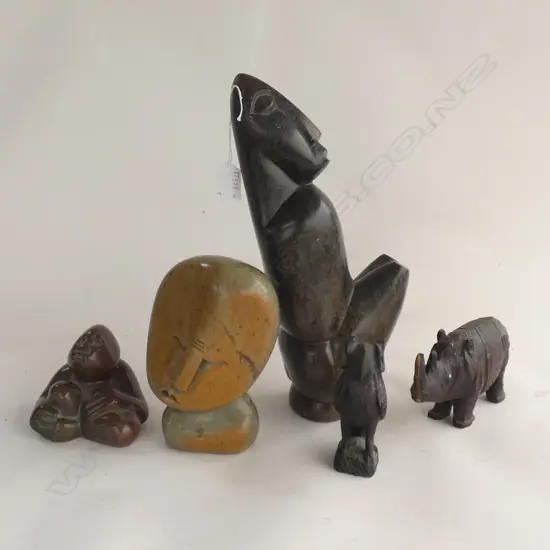 3 SHONA AFRICAN STONE SCULPTURES & 2 WOOD CARVINGS (KENNEDY MUSEKIWA, & OTHERS)