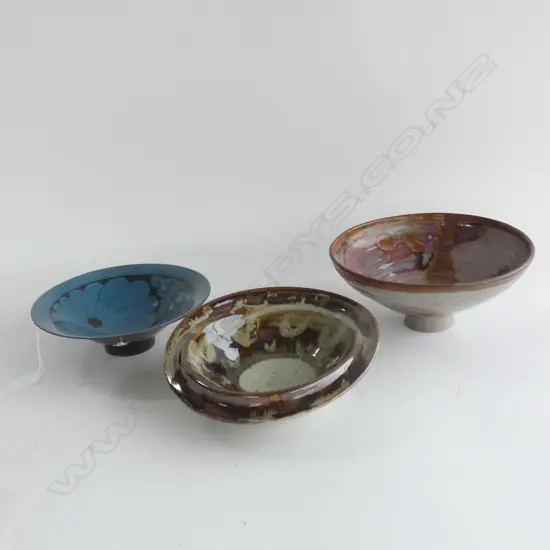3 STUDIO POTTERY BOWLS; AUDREY WILSON, ALAN WARD, OTHER 215mm dia