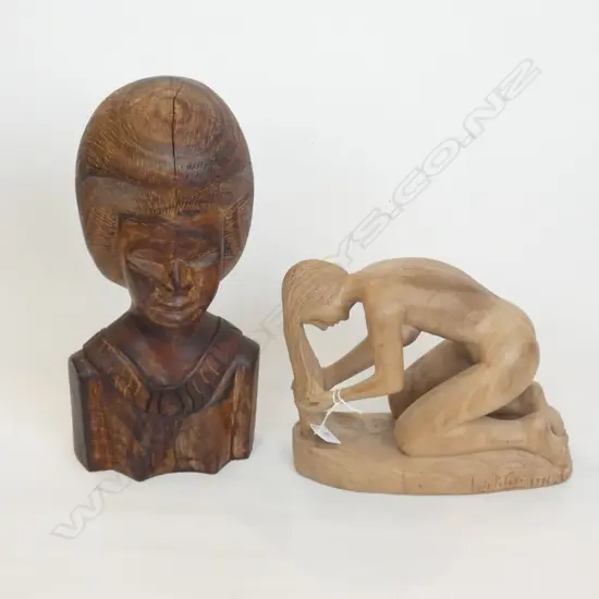 2 WOODEN CARVINGS; ONE BY LUIS POTOSI 1996 ECUADOR