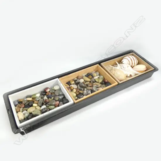 TRAY OF ASST. POLISHED STONES, SHELLS ETC