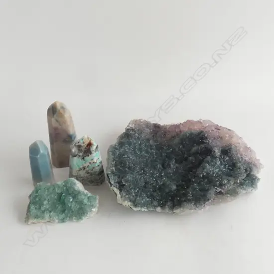 5 CRYSTALS; AMAZONITE, TROLLITE ETC