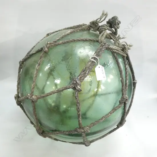 OLD GREEN GLASS FISHING FLOAT w. NETTING Dia.370mm