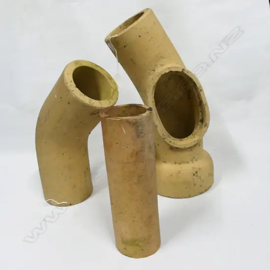 THREE NZ COLONIAL UNGLAZED PIPES, LONGEST 450MM