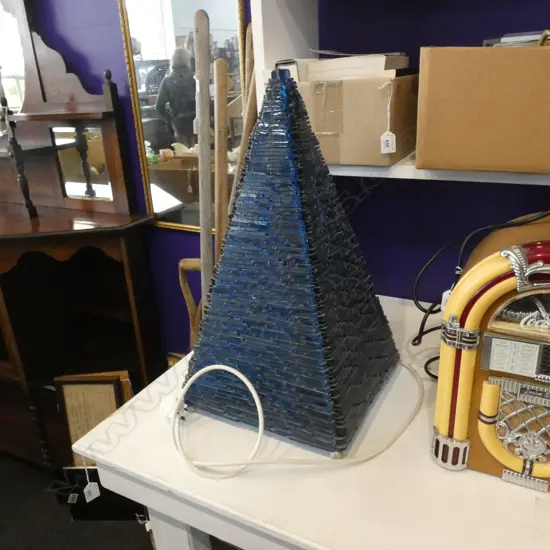 VINTAGE BLUE GLASS PYRAMID LAMP H.560mm