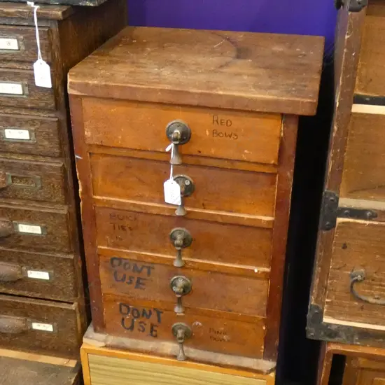 SMALL OLD WOODEN 5 DRAWER CABINET AF 330x290x450mm