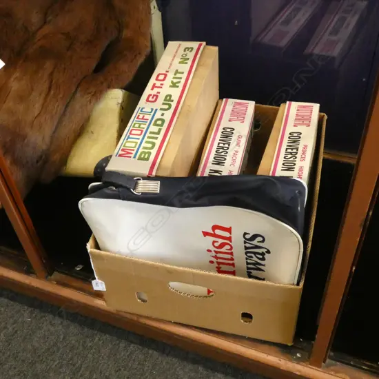 BOX LOT VINTAGE MOTORIFIC KITS + BRITISH AIRWAYS VINYL BAG