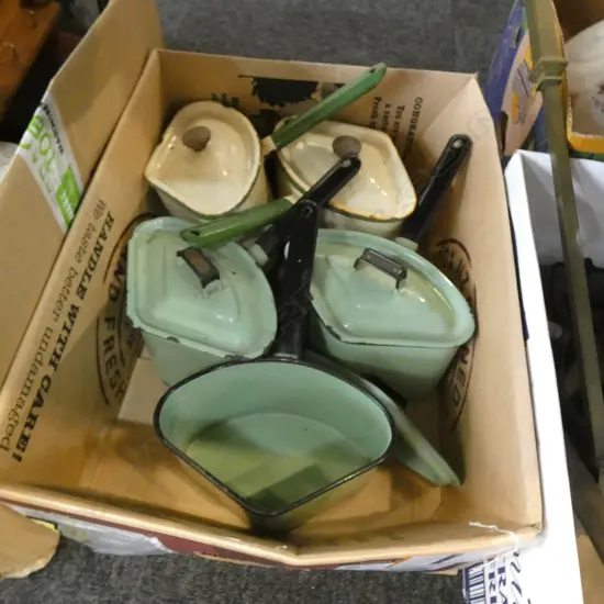 BOX OLD ENAMEL POTS
