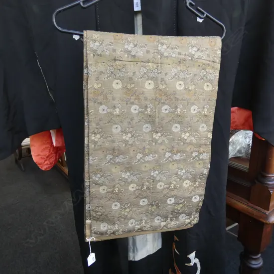 TRADITIONAL JAPANESE SILK WOVEN OBI SASH -GOLD/GREEN