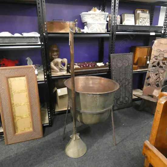 COPPER LAUNDRY TUB ON STAND & DOLLY 