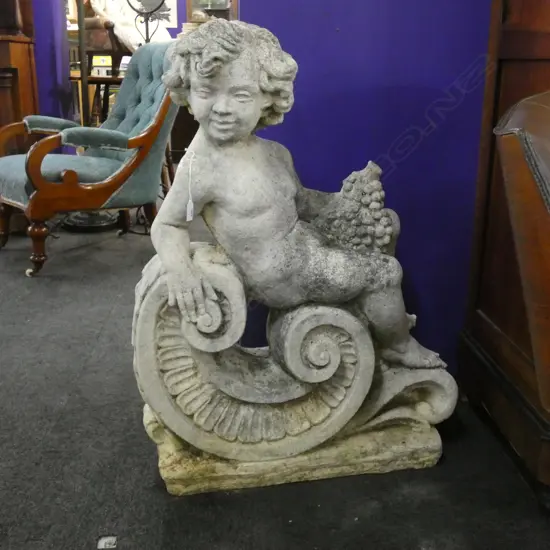 CONCRETE BOY w. GRAPES GARDEN ORNAMENT H.900mm