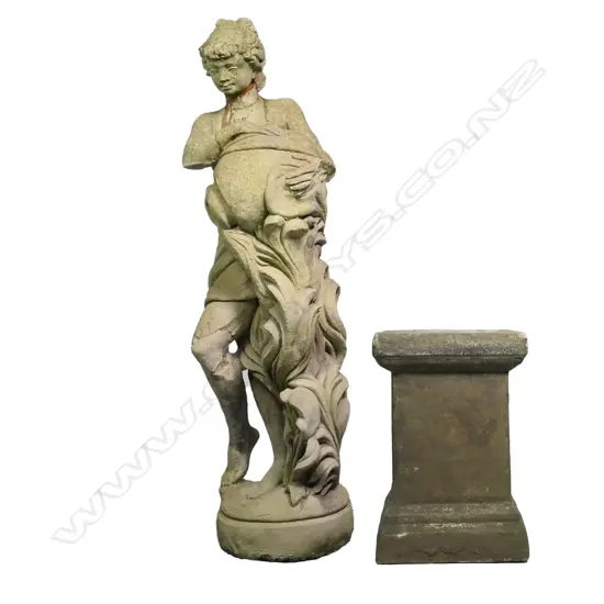 LGE CONCRETE NAKED LADY GARDEN STATUE ON PLINTH BASE A.F H.1880