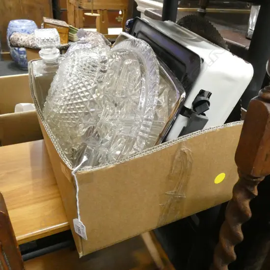 BOX LOT ASST. PRESSED GLASS ETC