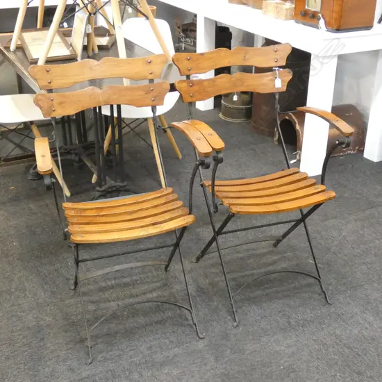 PR IRON & WOOD FOLDING PATIO CHAIRS 