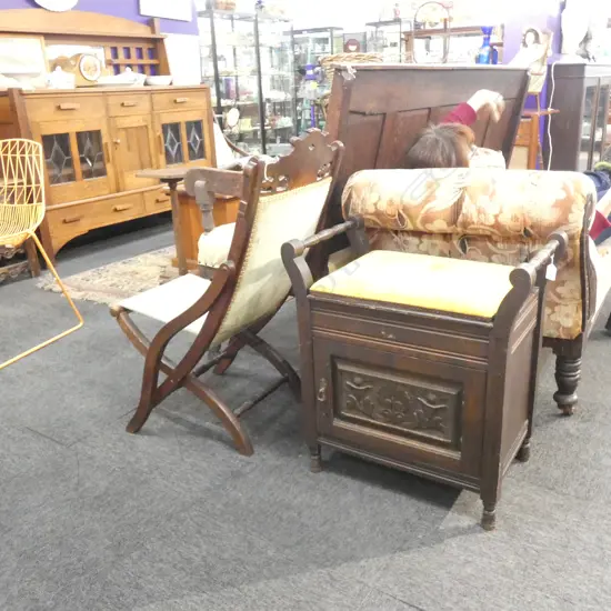 EDWARDIAN FOLDING CHAIR & PIANO STOLL