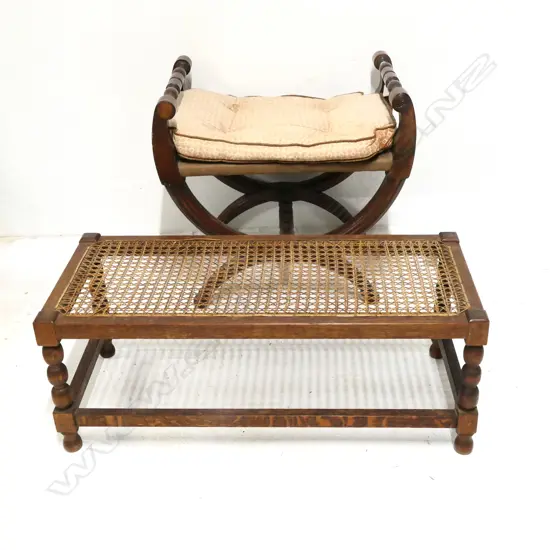 VINTAGE ROMAN STYLE STOOL (H. 51MM) & RATTAN LOW SIDE TABLE (W. 750, H.320MM)