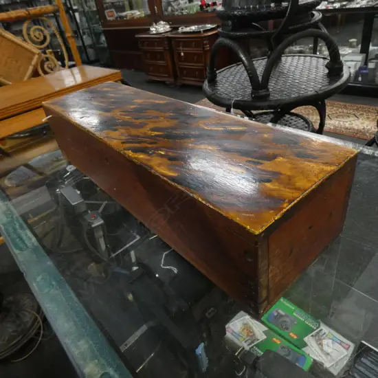 WOODEN BOX FAUX PAINTED TOP L600