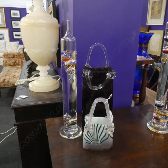 GALILEO THERMOMETER + 2 ART GLASS 'BAG' VASES H.320mm