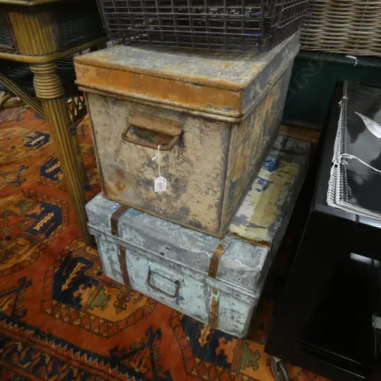 2 DISTRESSED STEEL TRUNKS W.640mm