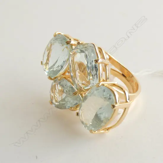 GILDED SILVER LGE 4 AQUAMARINE STONE RING