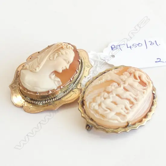 9CT GOLD CAMEO 12.5 GRAMS + SILVER GILT CAMEO