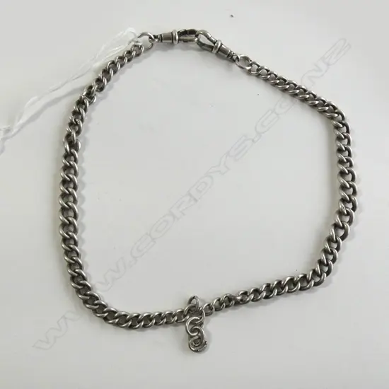 (17968) c1900 SILVER FOB CHAIN DBLE GRADUATED L,380mm