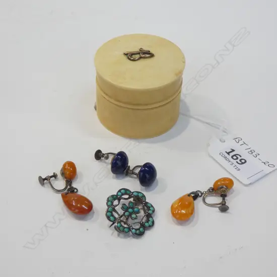 FAUX IVORINE BOX WITH ASST. JEWELLERY