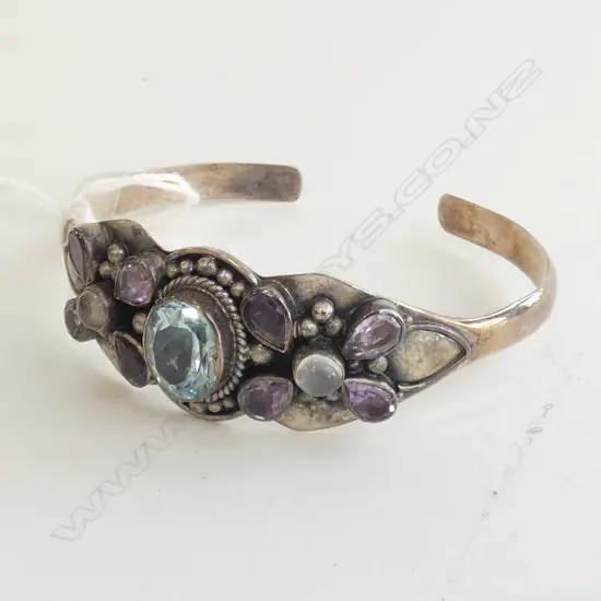 925 SILVER & BLUE TOPAZ & AMETHYST BRACELET 23 GRAMS